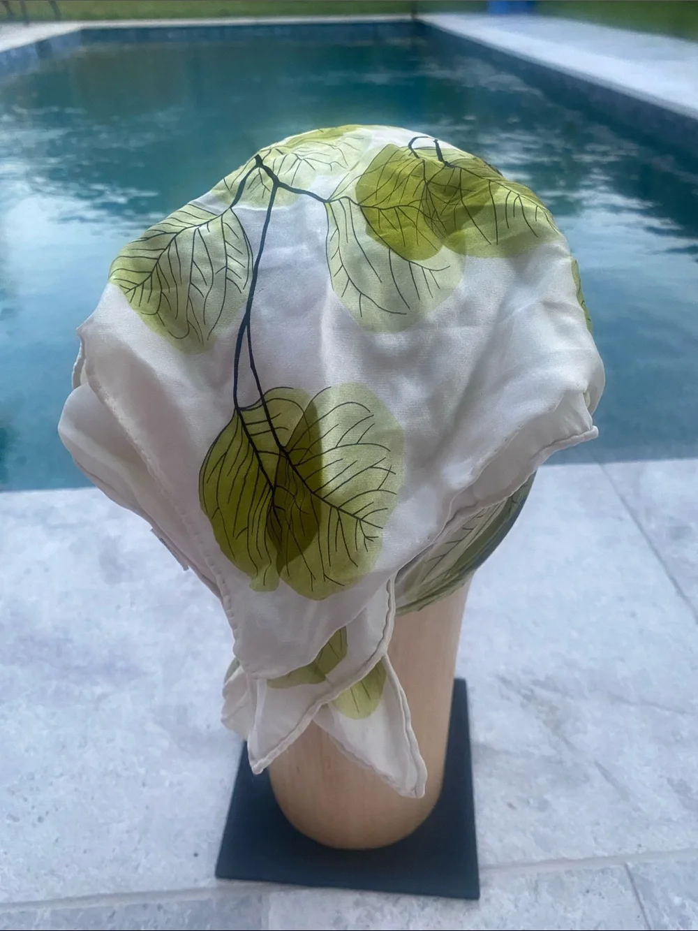 100% silk Leaf Print Headscarf - Green Botanical Hair Scarf
